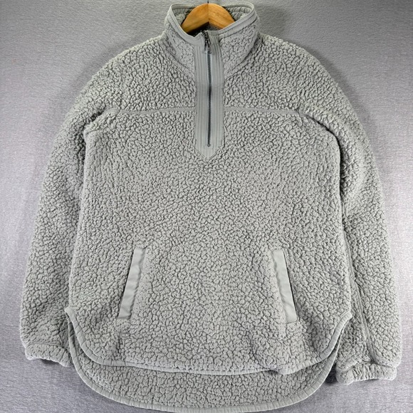 Abercrombie & Fitch Jackets & Blazers - Abercombie Fitch Teddy Quarter Zip Sherpa Fleece‎ Jacket Womens Medium Gray